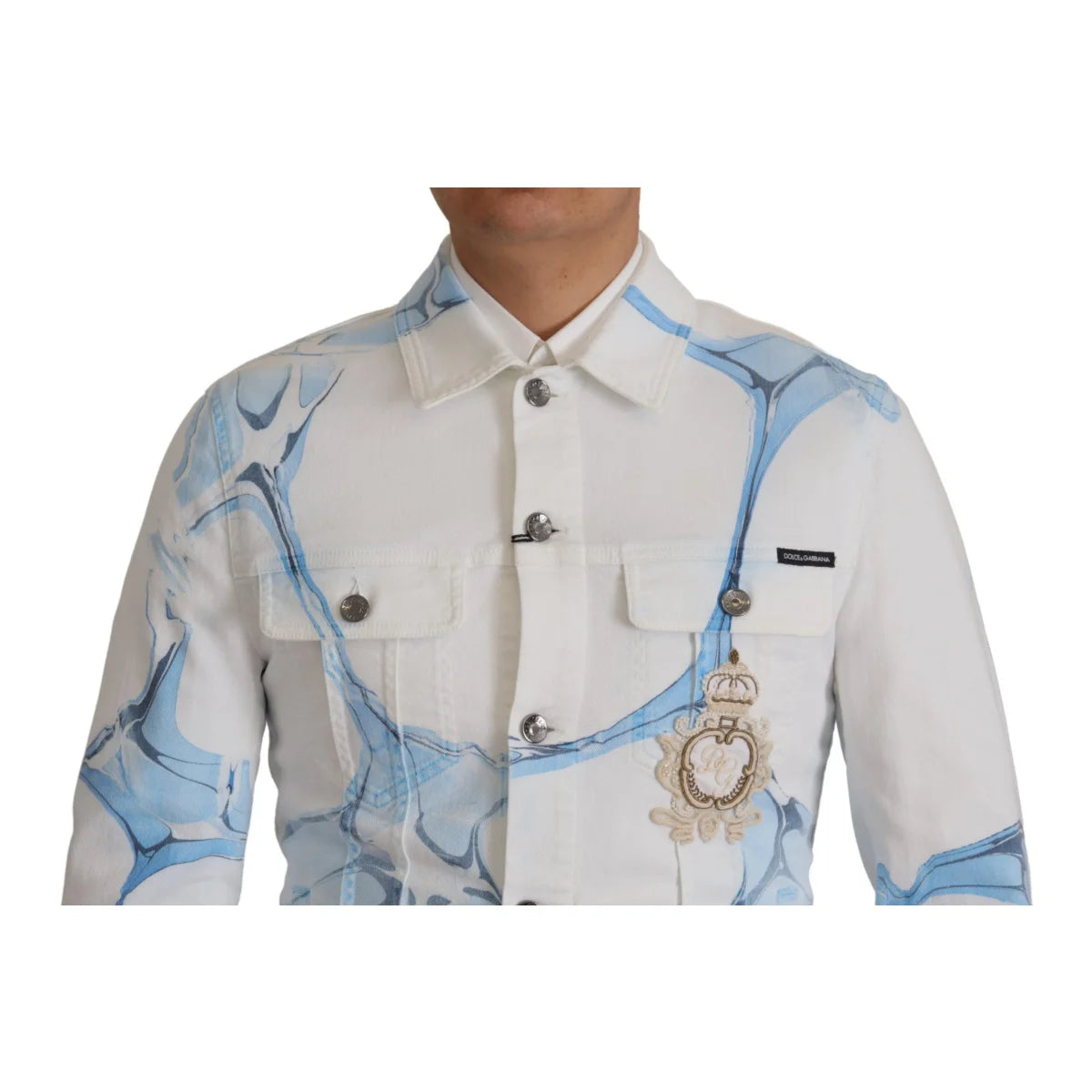 Dolce & Gabbana White Cotton Logo Embroidery Denim Jacket