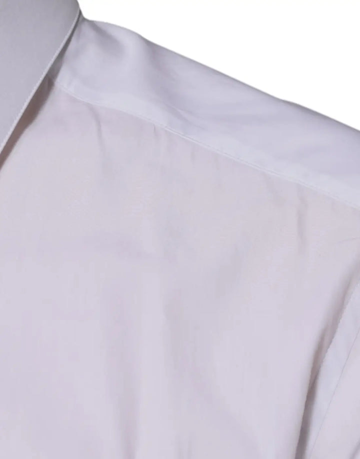 Dolce &amp; Gabbana White Cotton Logo Formal Men GOLD Dress Shirt