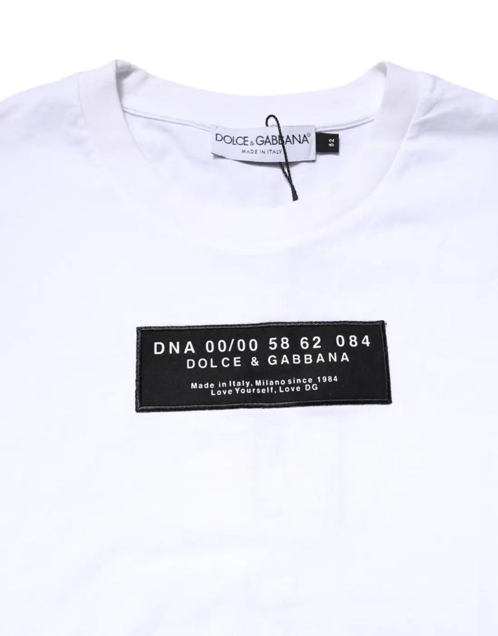 Dolce &amp; Gabbana White Cotton Logo Patch Crew Neck T-shirt