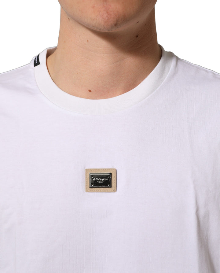Dolce &amp; Gabbana White Cotton Logo Plaque Crew Neck T-shirt