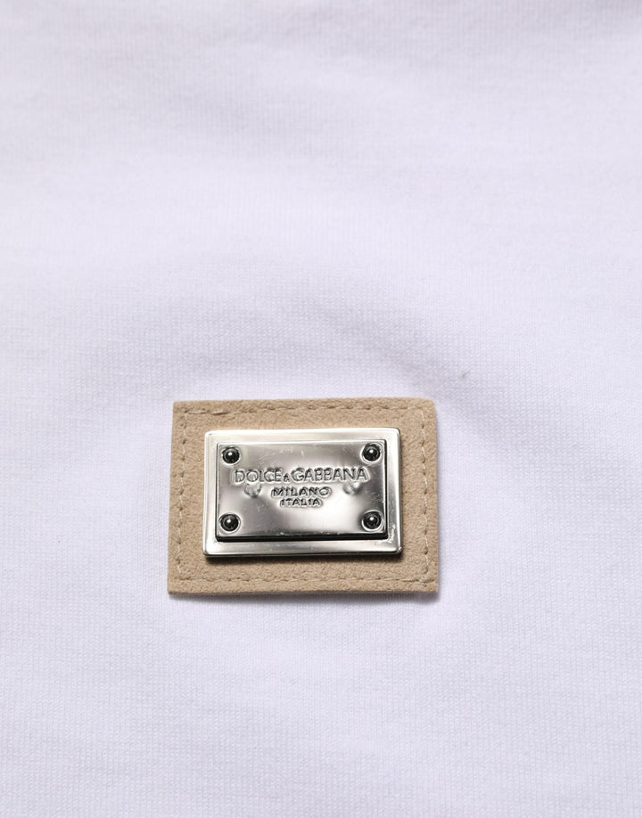 Dolce &amp; Gabbana White Cotton Logo Plaque Crew Neck T-shirt