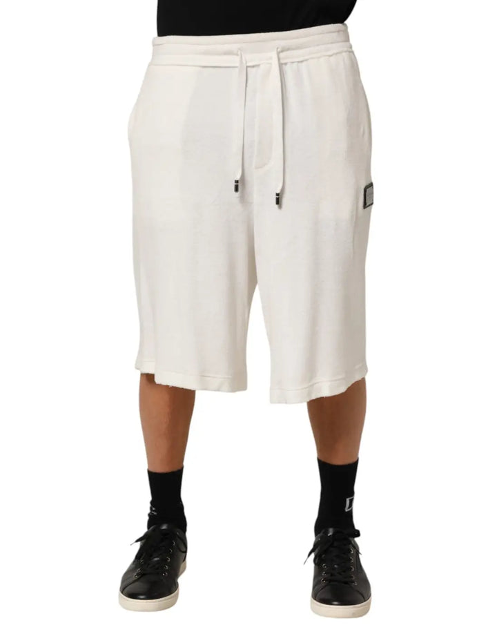 Dolce &amp; Gabbana White Cotton Logo Plaque Men Bermuda Shorts