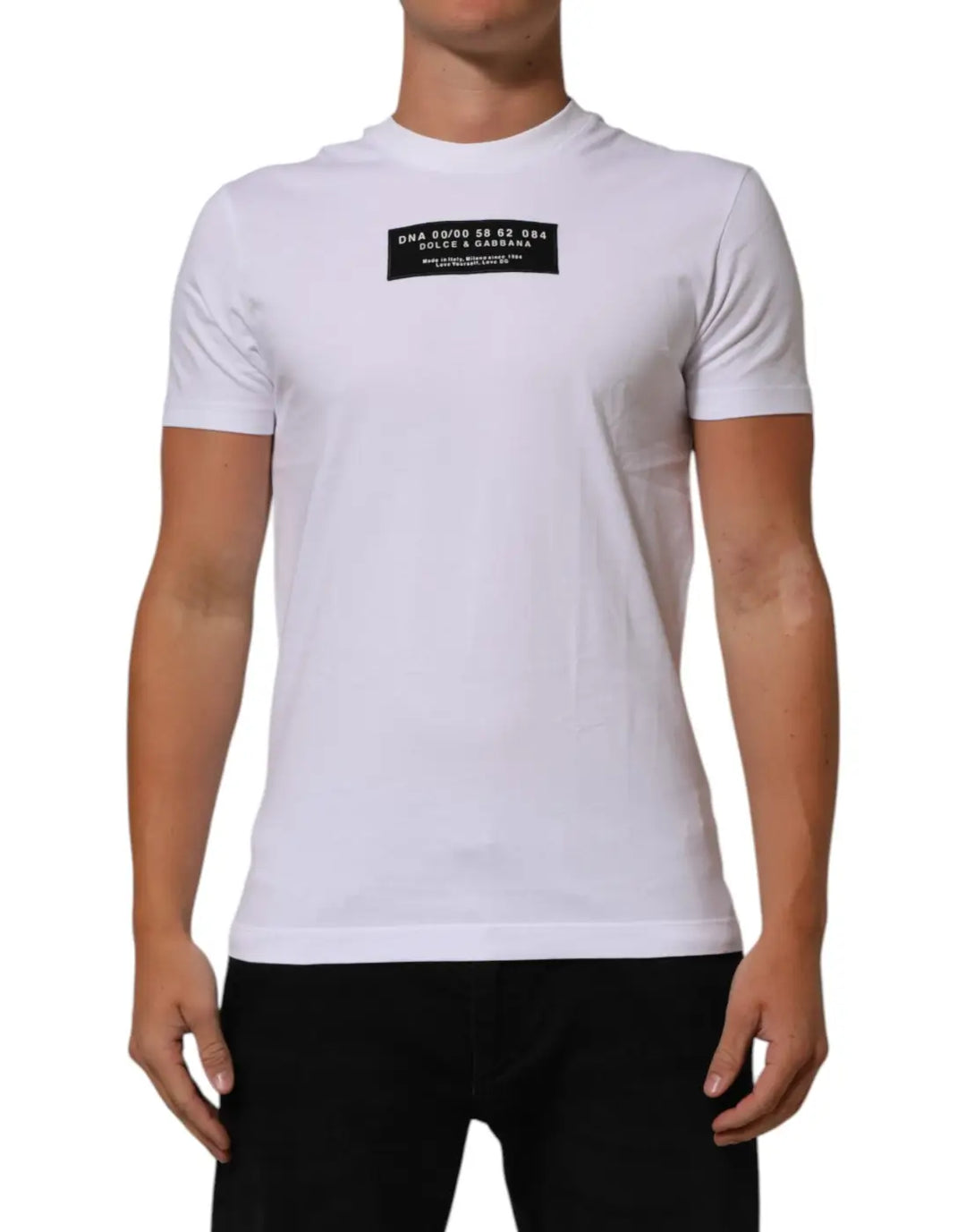 Dolce &amp; Gabbana White Cotton Logo Print Crew Neck Men T-shirt