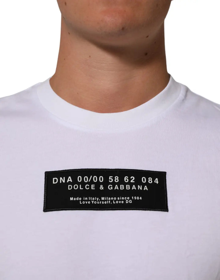 Dolce &amp; Gabbana White Cotton Logo Print Crew Neck Men T-shirt