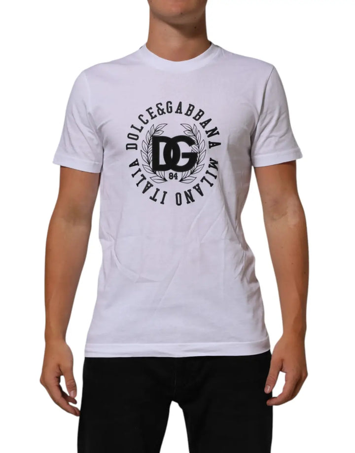Dolce &amp; Gabbana White Cotton Logo Print Crew Neck T-shirt