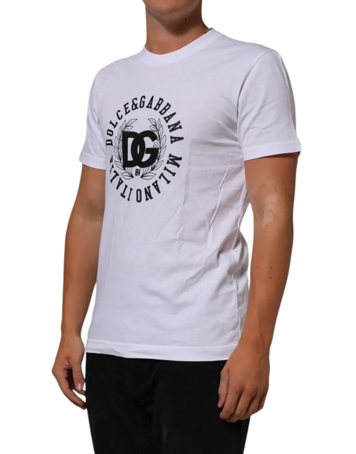 Dolce &amp; Gabbana White Cotton Logo Print Crew Neck T-shirt