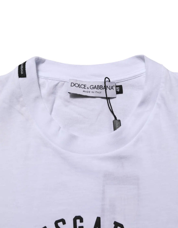 Dolce &amp; Gabbana White Cotton Logo Print Crew Neck T-shirt