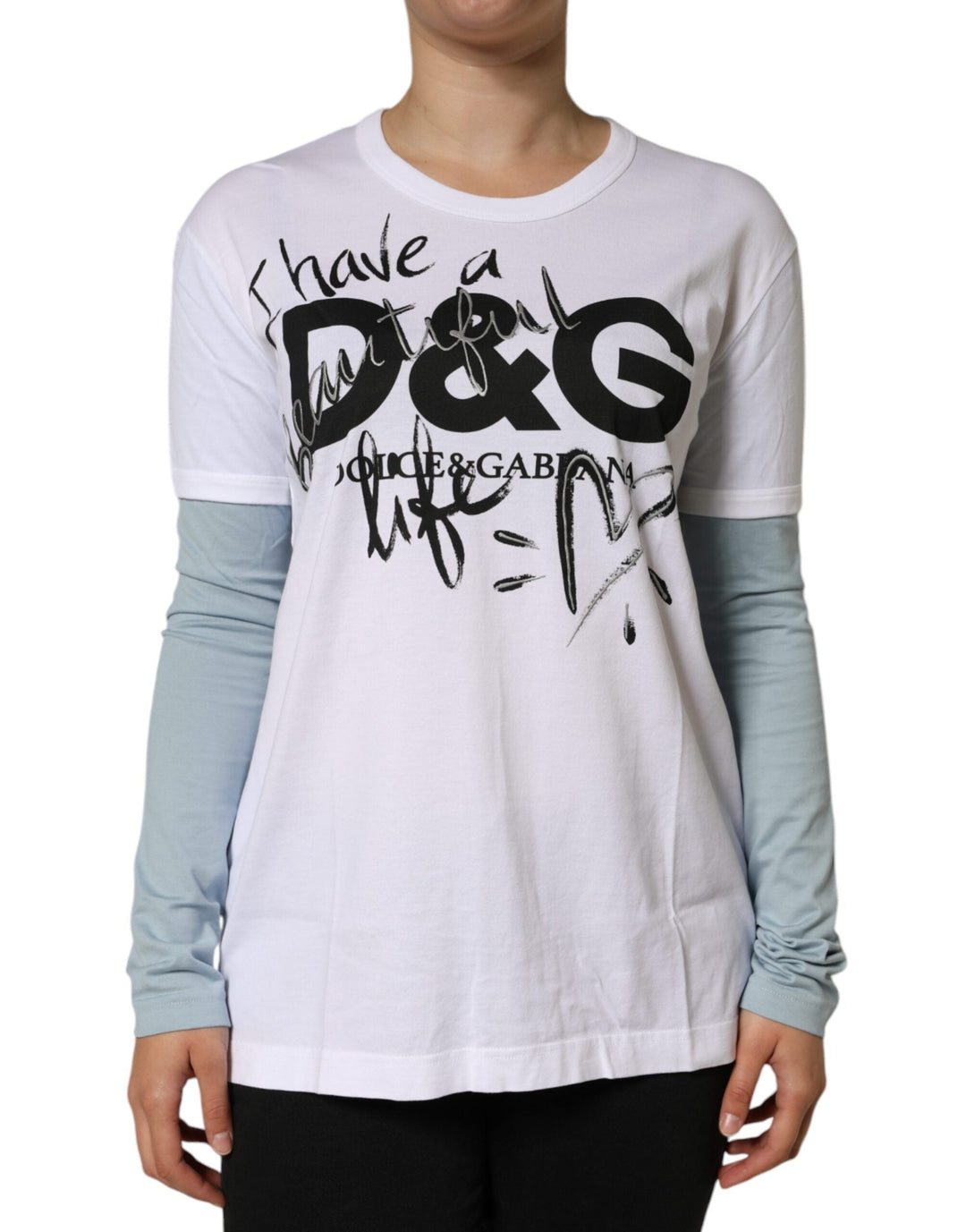 Dolce &amp; Gabbana - White Cotton Logo Print Round Neck T-shirt