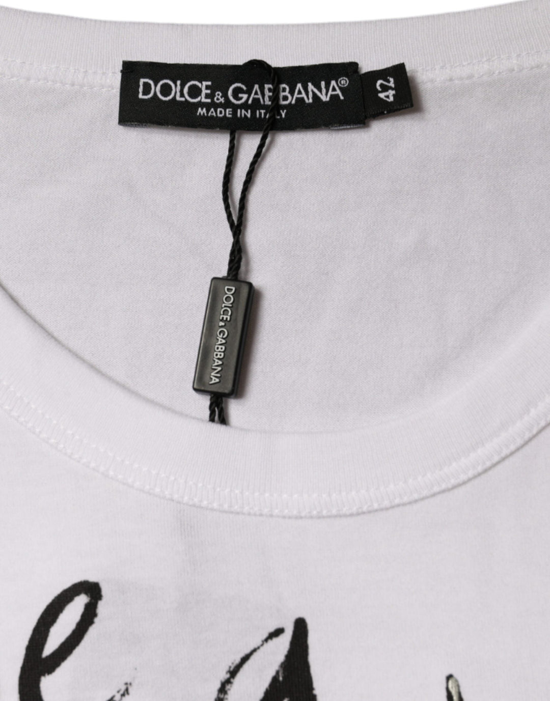 Dolce &amp; Gabbana - White Cotton Logo Print Round Neck T-shirt