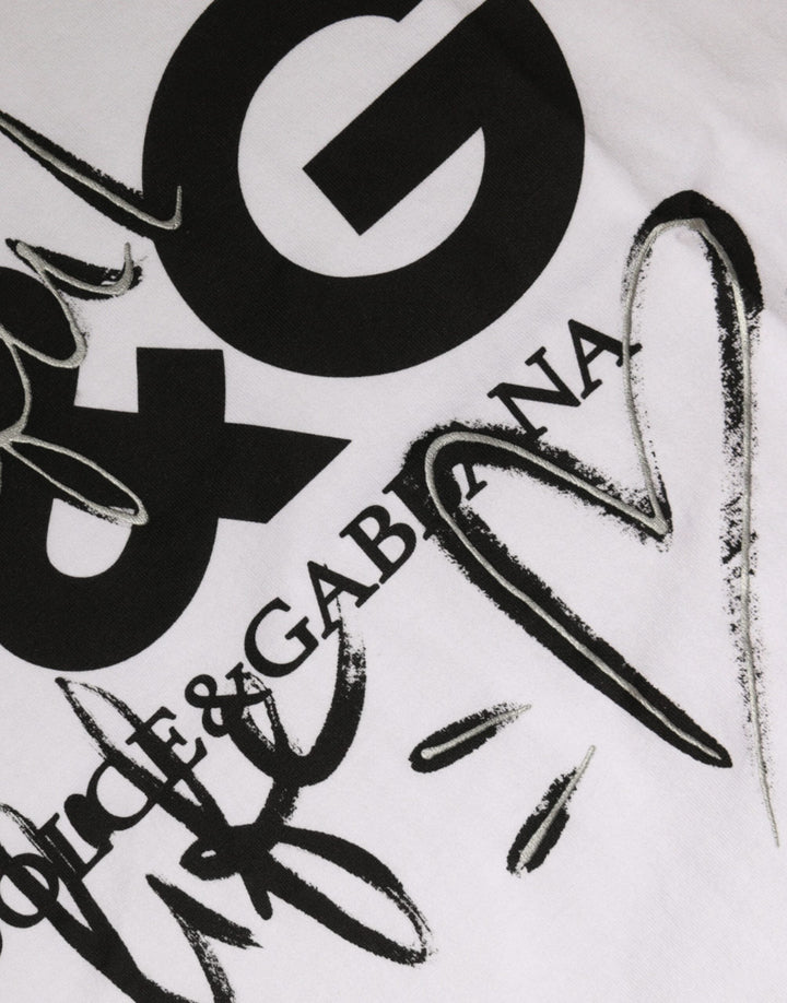 Dolce &amp; Gabbana - White Cotton Logo Print Round Neck T-shirt