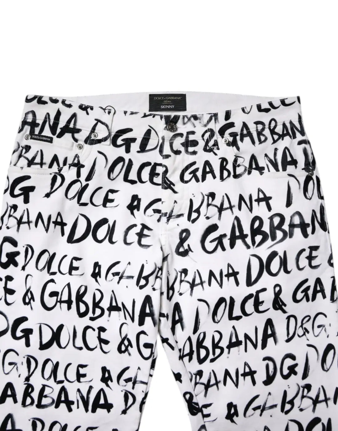 Dolce &amp; Gabbana White Cotton Logo Print Skinny Denim Jeans