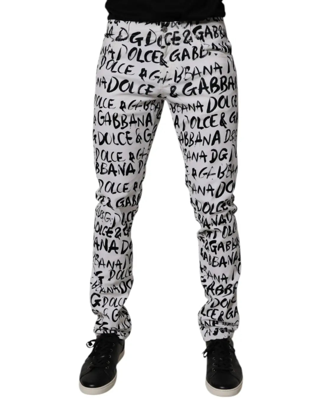 Dolce &amp; Gabbana White Cotton Logo Print Skinny Denim Jeans