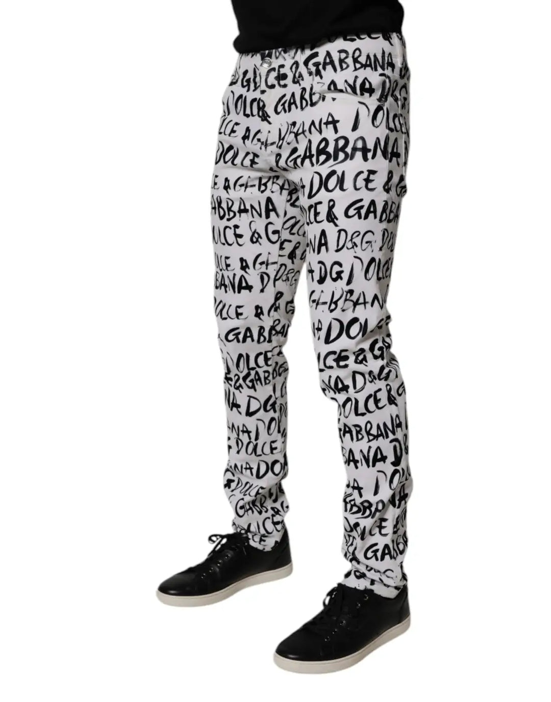 Dolce &amp; Gabbana White Cotton Logo Print Skinny Denim Jeans