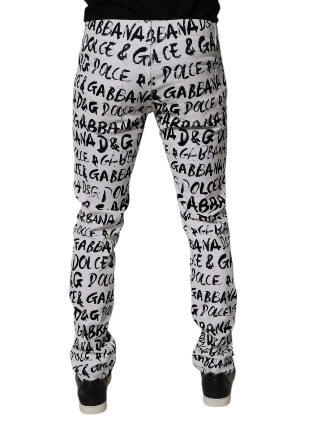 Dolce &amp; Gabbana White Cotton Logo Print Skinny Denim Jeans