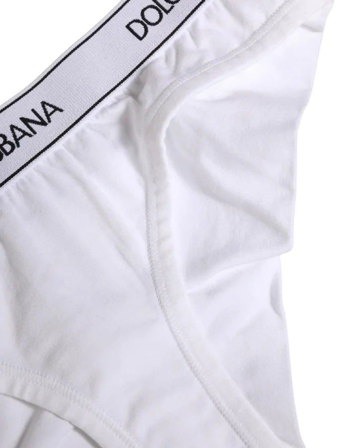 Dolce &amp; Gabbana White Cotton Logo Waistband Brief Panty Underwear