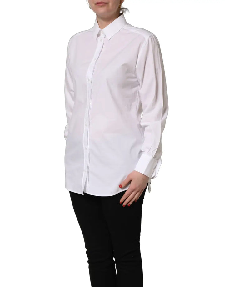 Dolce &amp; Gabbana White Cotton Long Sleeve Button-Up Shirt Top