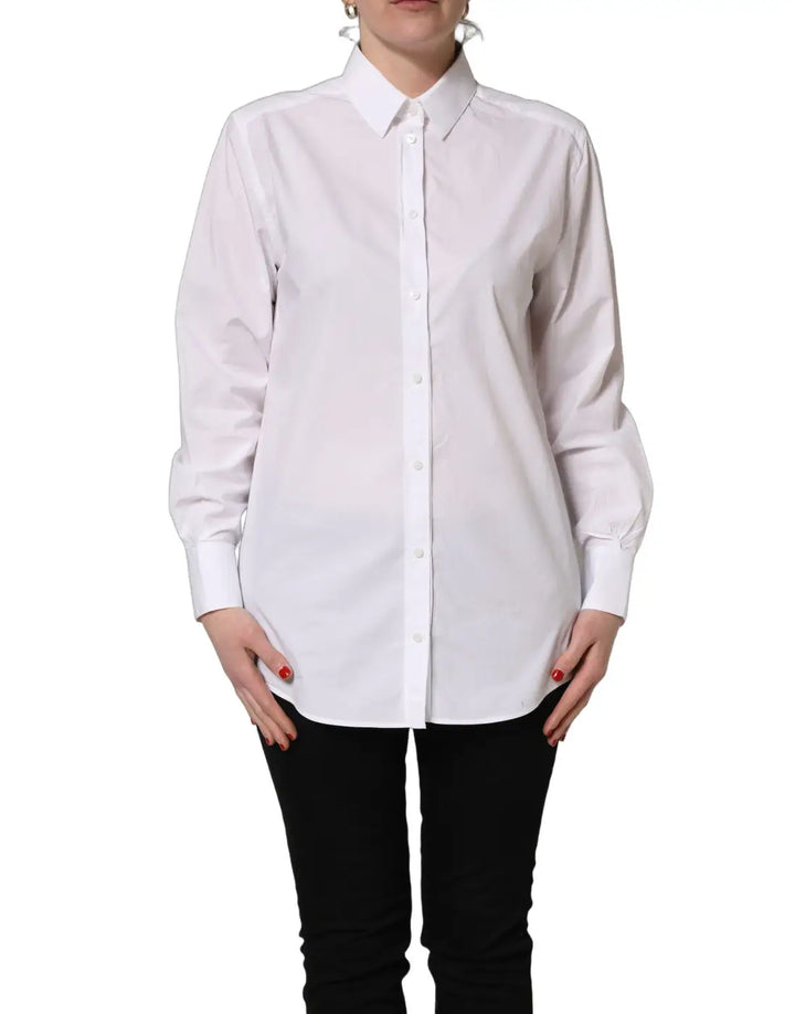 Dolce &amp; Gabbana White Cotton Long Sleeve Button-Up Shirt Top
