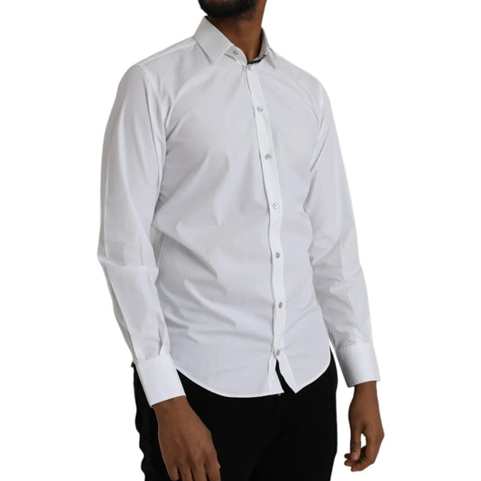 Dolce and Gabbana White Cotton Long Sleeve Martini Shirt &