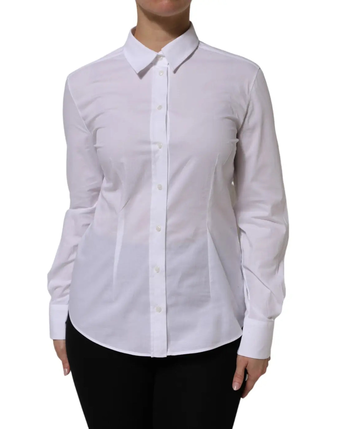 Dolce &amp; Gabbana White Cotton Long Sleeves Collared Top Shirt