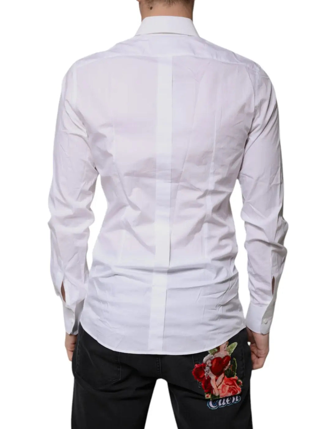 Dolce &amp; Gabbana White Cotton Long Sleeves GOLD Dress Shirt