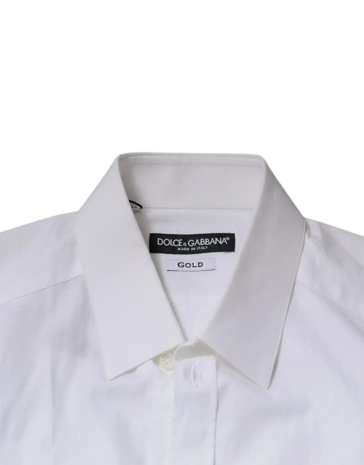 Dolce &amp; Gabbana White Cotton Long Sleeves GOLD Dress Shirt