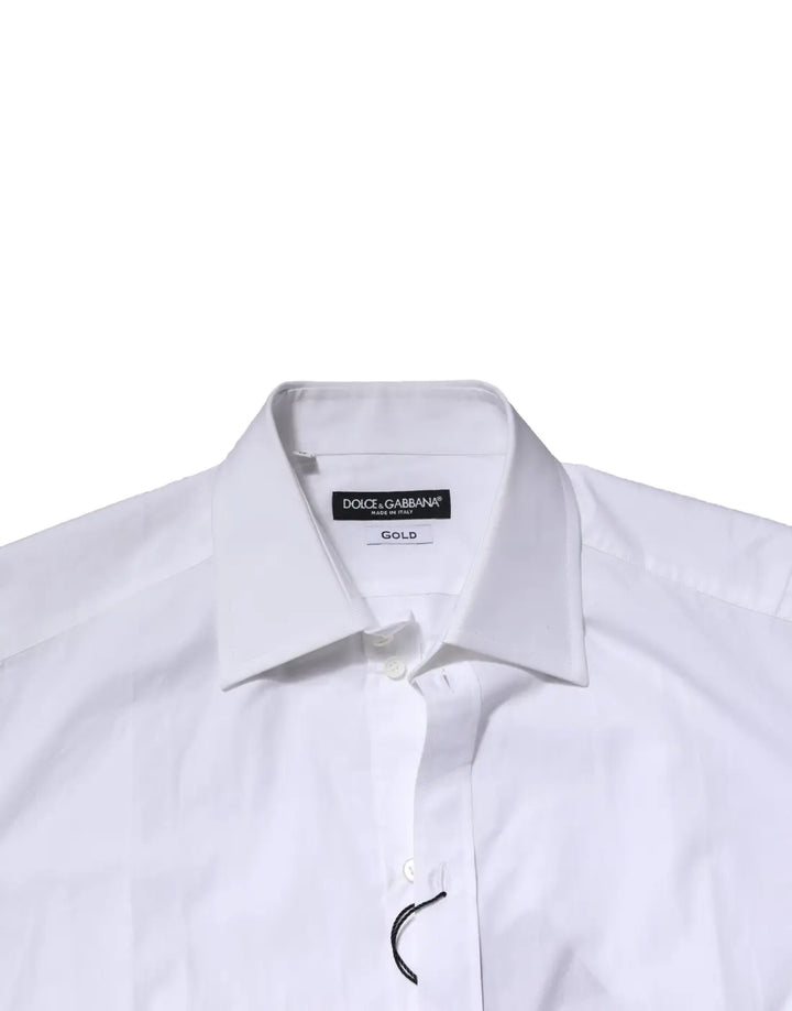 Dolce &amp; Gabbana White Cotton Long Sleeves GOLD Formal Shirt