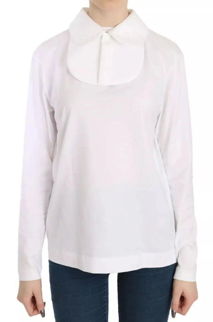 Dolce &amp; Gabbana White Cotton Longsleeve Collared Blouse