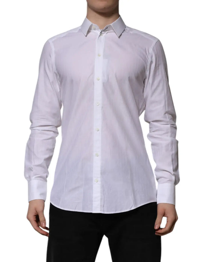Dolce &amp; Gabbana White Cotton MARTINI Long Sleeve Formal Shirt