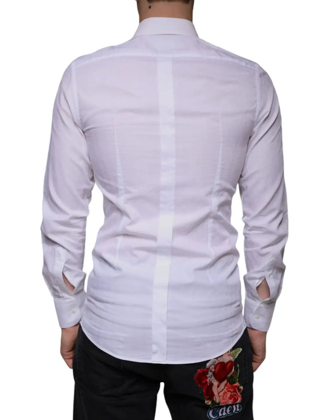 Dolce &amp; Gabbana White Cotton Men Dress GOLD Formal Shirt
