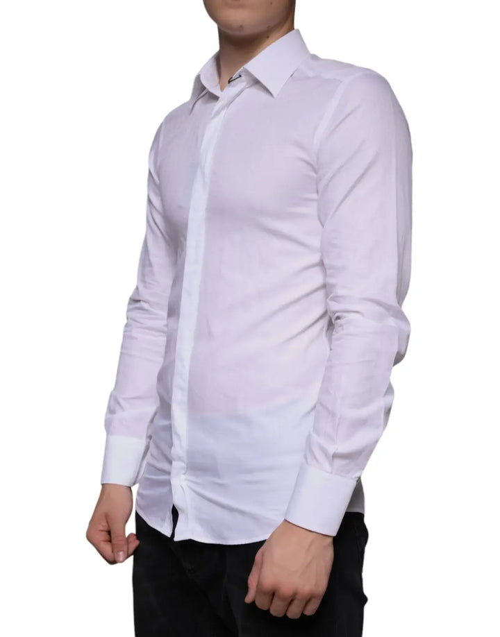 Dolce &amp; Gabbana White Cotton Men Dress GOLD Formal Shirt