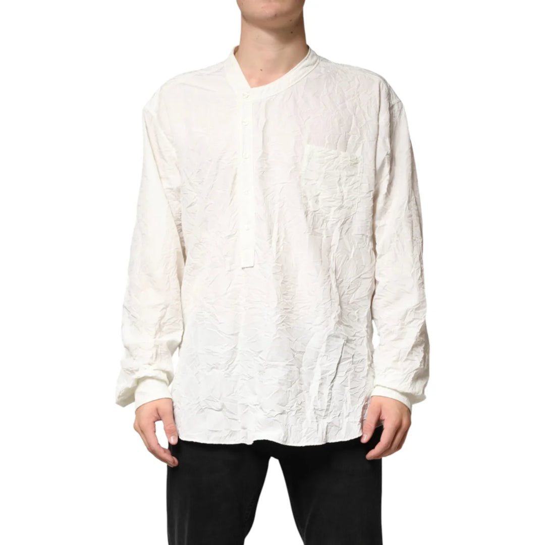 Dolce and Gabbana White Cotton Men Long Sleeve Shirt Tailored Fit &