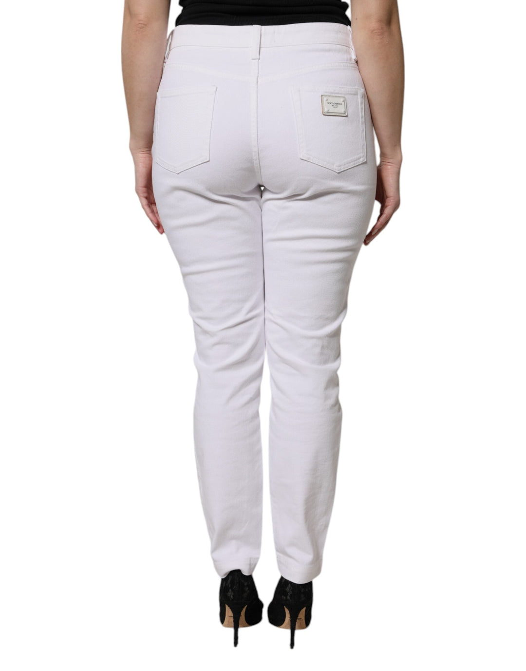Dolce &amp; Gabbana White Cotton Mid Waist Skinny Denim Jeans