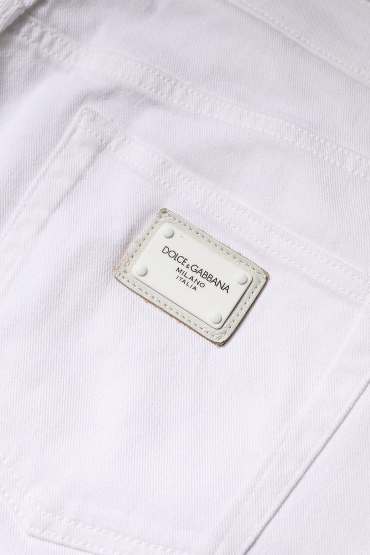 Dolce &amp; Gabbana White Cotton Mid Waist Skinny Denim Jeans
