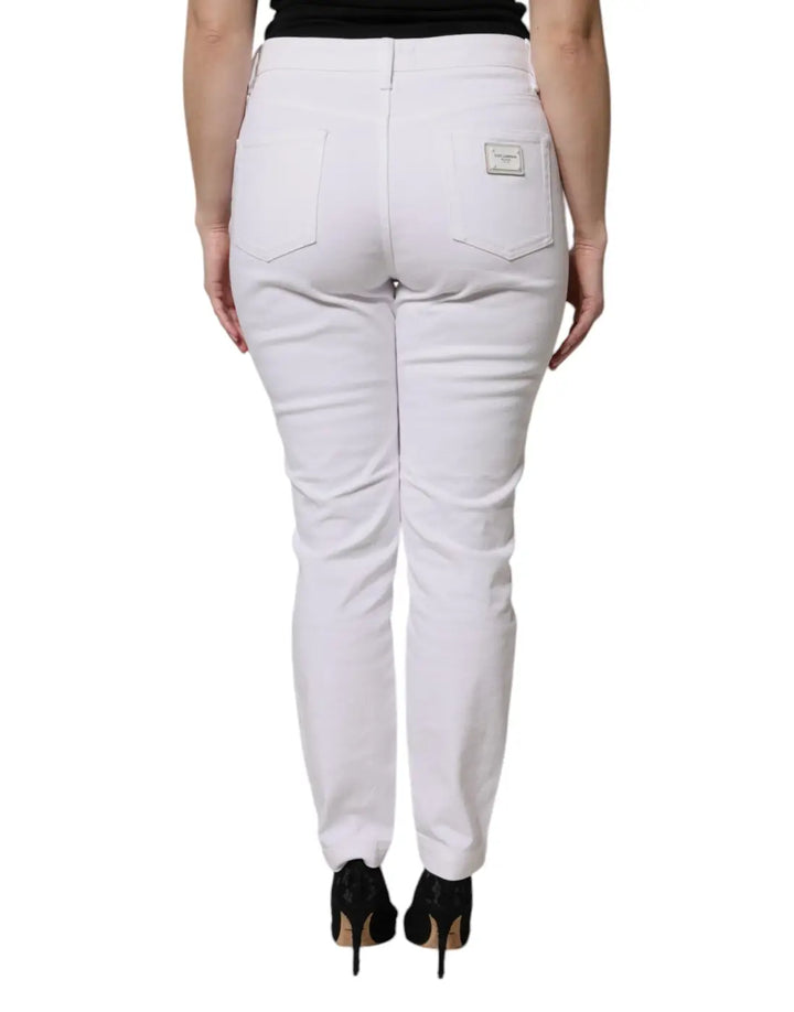 Dolce &amp; Gabbana White Cotton Mid Waist Skinny Denim Jeans
