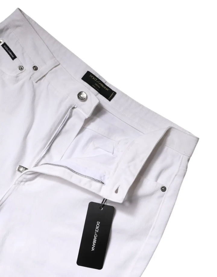 Dolce &amp; Gabbana White Cotton Mid Waist Skinny Denim Jeans