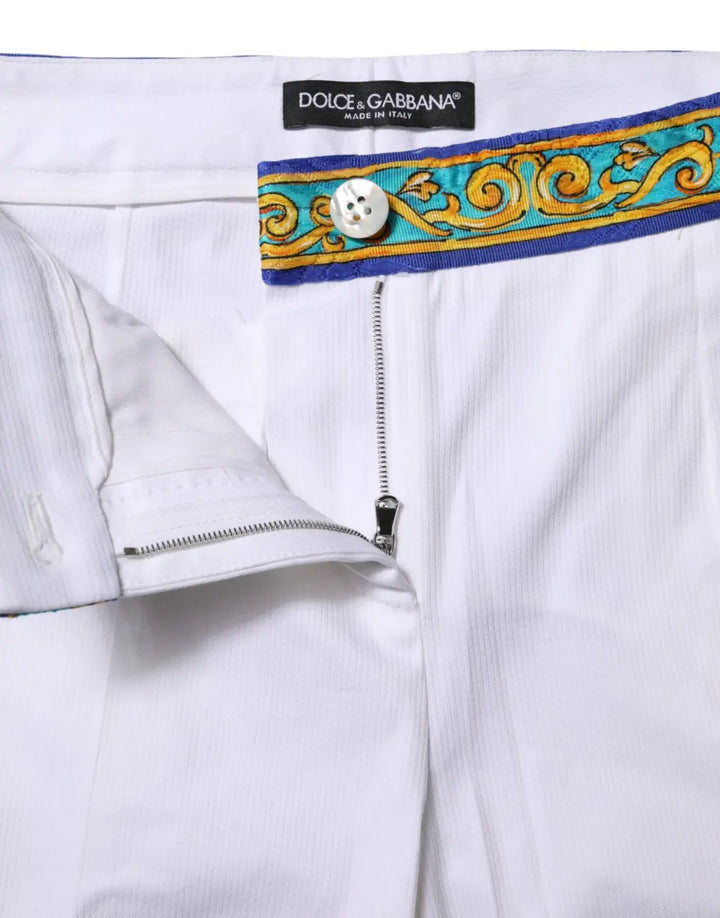Dolce &amp; Gabbana White Cotton Mid Waist Tapered Trouser Pants
