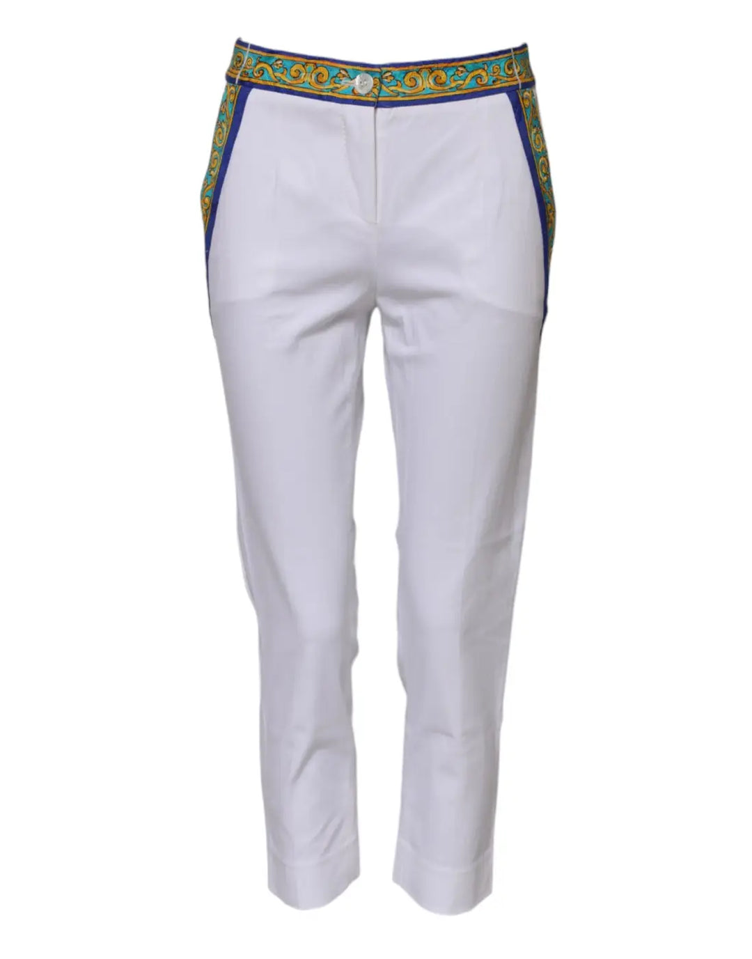 Dolce &amp; Gabbana White Cotton Mid Waist Tapered Trouser Pants