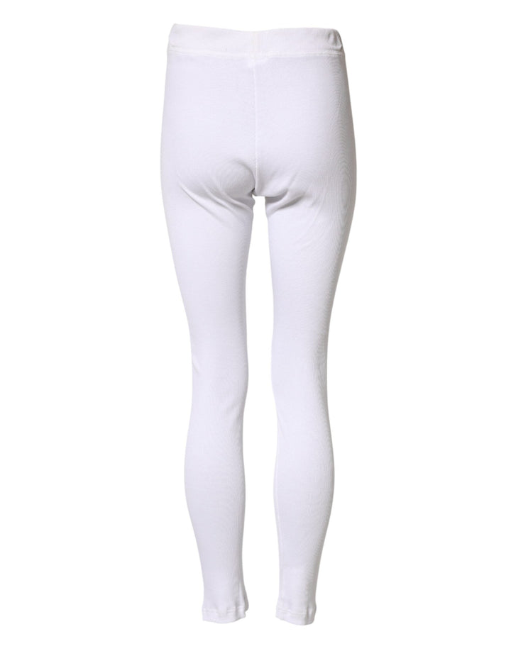 Dolce &amp; Gabbana White Cotton Mid Waist Tights Leggings Pants