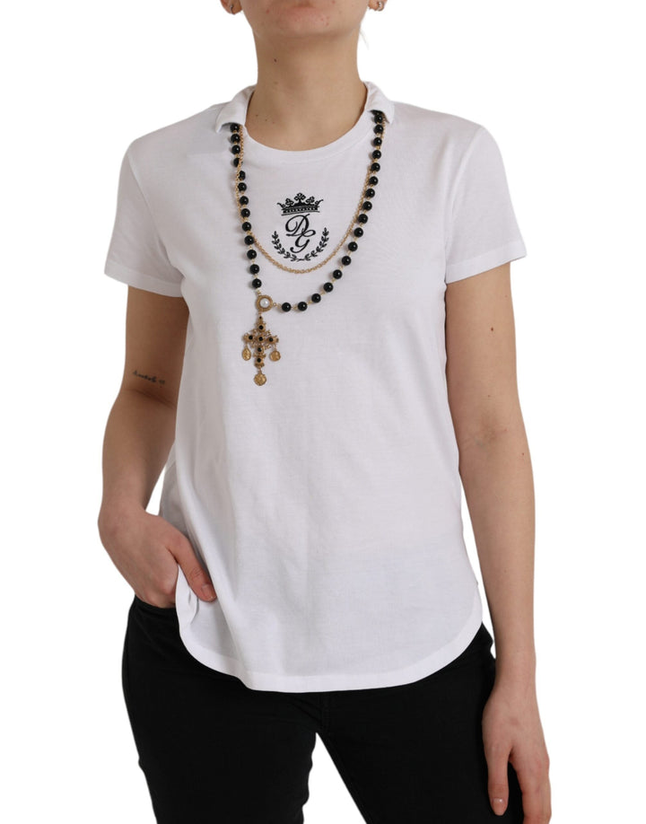 Dolce &amp; Gabbana - White Cotton Necklace Short Sleeves T-shirt