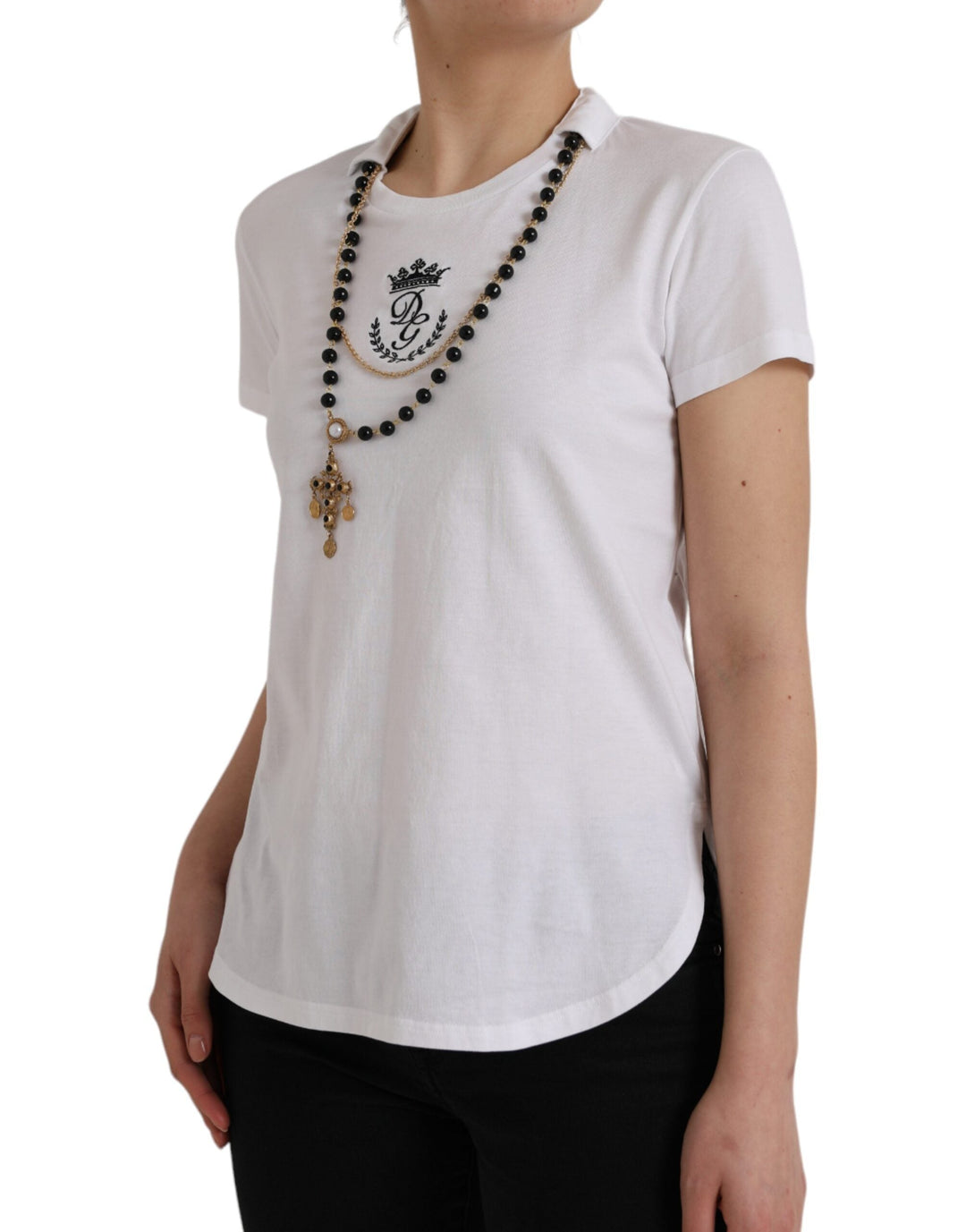 Dolce &amp; Gabbana - White Cotton Necklace Short Sleeves T-shirt