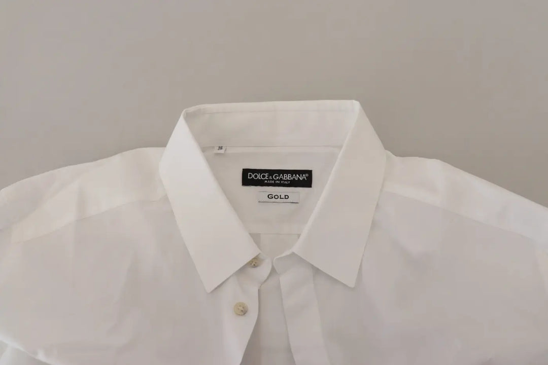 Dolce &amp; Gabbana White Cotton Peacock Feather Formal GOLD Shirt