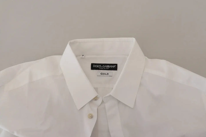 Dolce &amp; Gabbana White Cotton Peacock Feather Formal GOLD Shirt