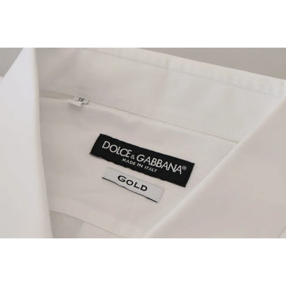 Dolce & Gabbana White Cotton Peacock Feather Formal GOLD Shirt