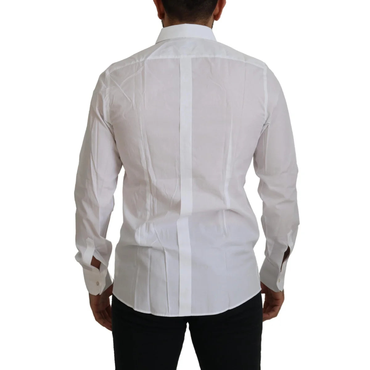 Dolce & Gabbana White Cotton Peacock Feather Formal GOLD Shirt