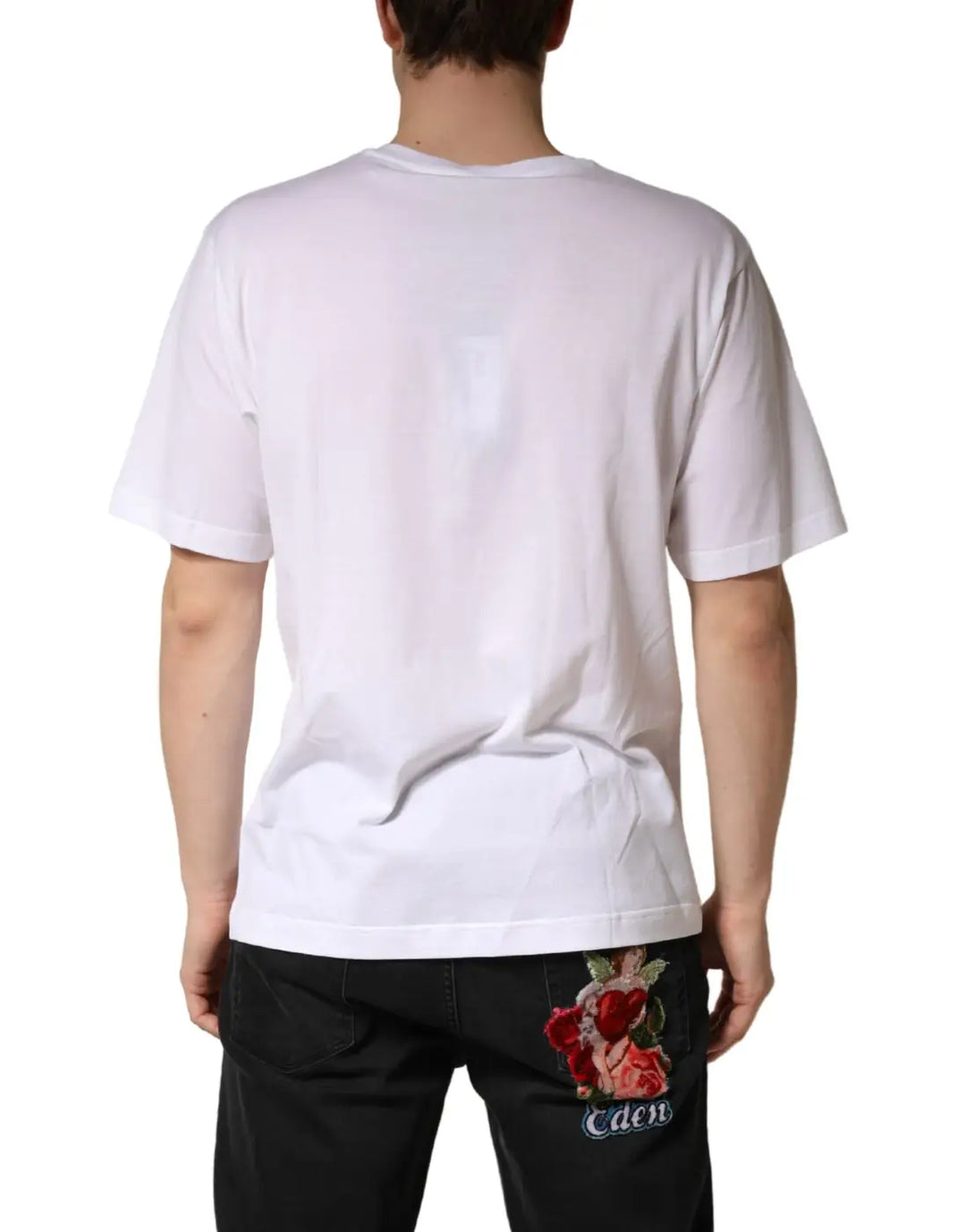 Dolce &amp; Gabbana White Cotton Plain V-Neck Men Shirt T-shirt