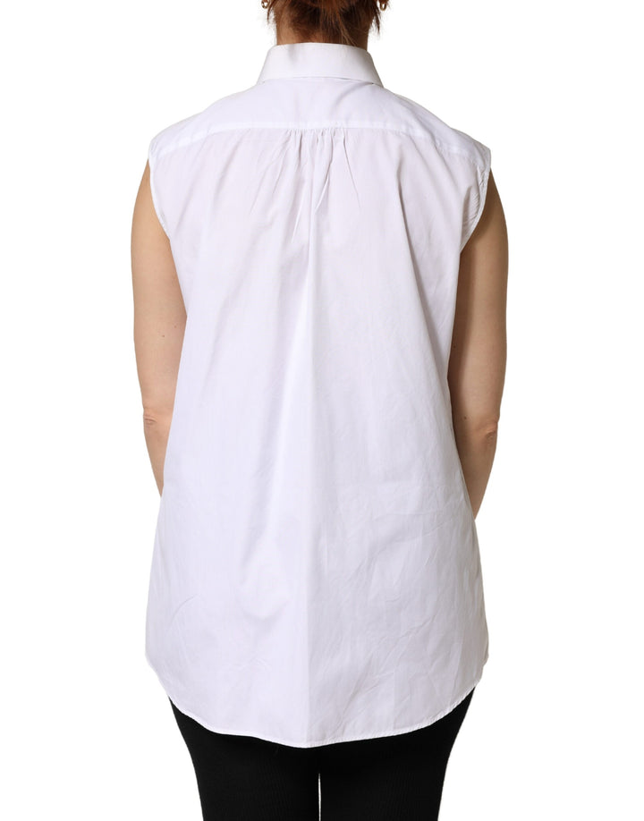 Dolce &amp; Gabbana Shirts - Women’s White Cotton Pleated Sleeveless Button Down Top