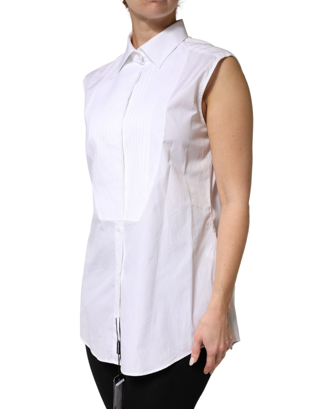Dolce &amp; Gabbana Shirts - Women’s White Cotton Pleated Sleeveless Button Down Top