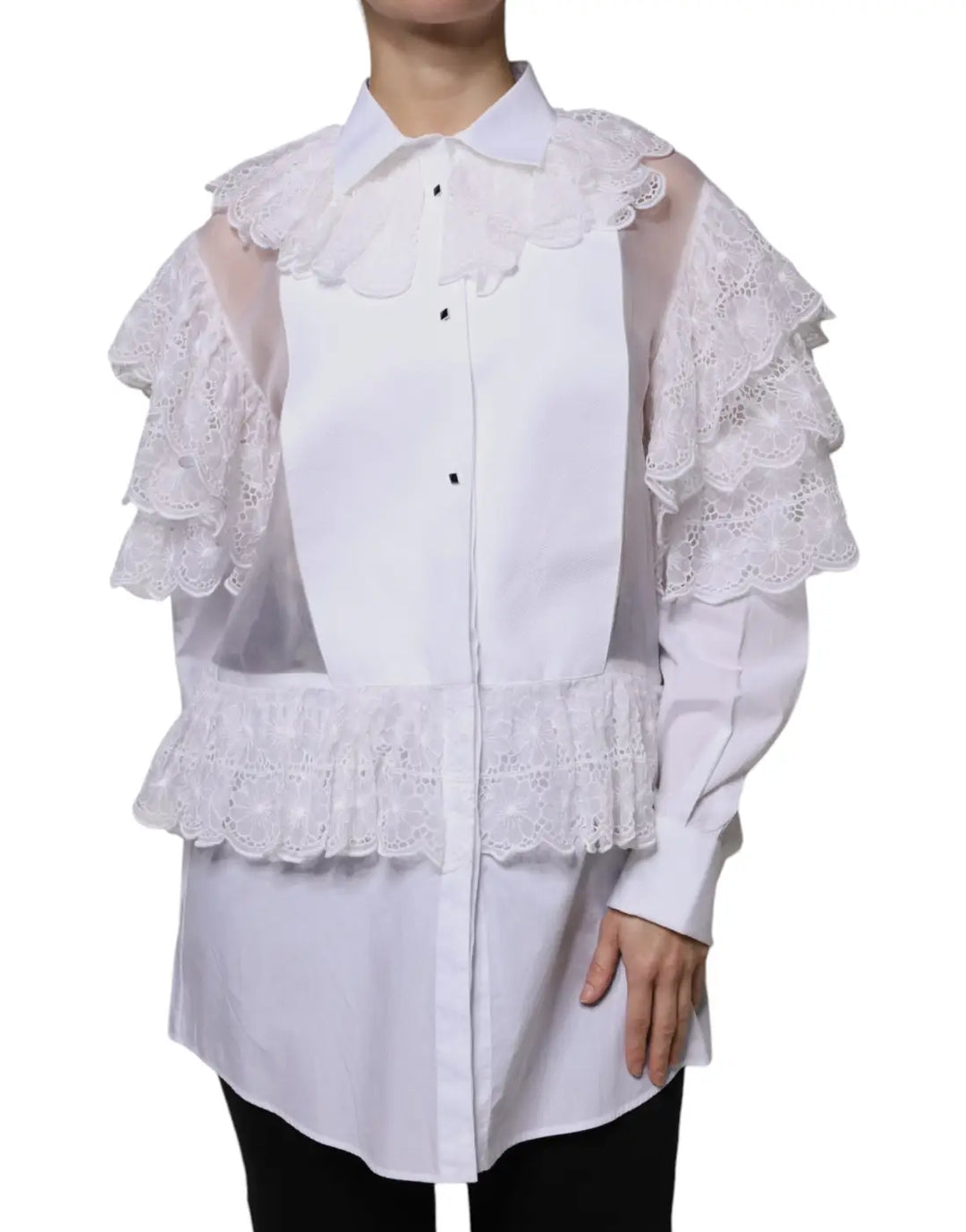 Dolce &amp; Gabbana White Cotton Poplin Shirt Dress Blouse Top