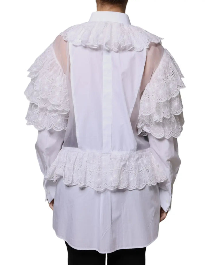 Dolce &amp; Gabbana White Cotton Poplin Shirt Dress Blouse Top