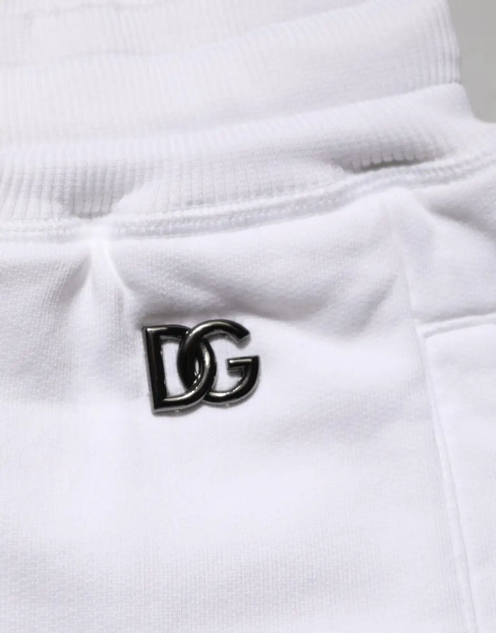 Dolce &amp; Gabbana White Cotton Ripped Bermuda Sweatpants Shorts